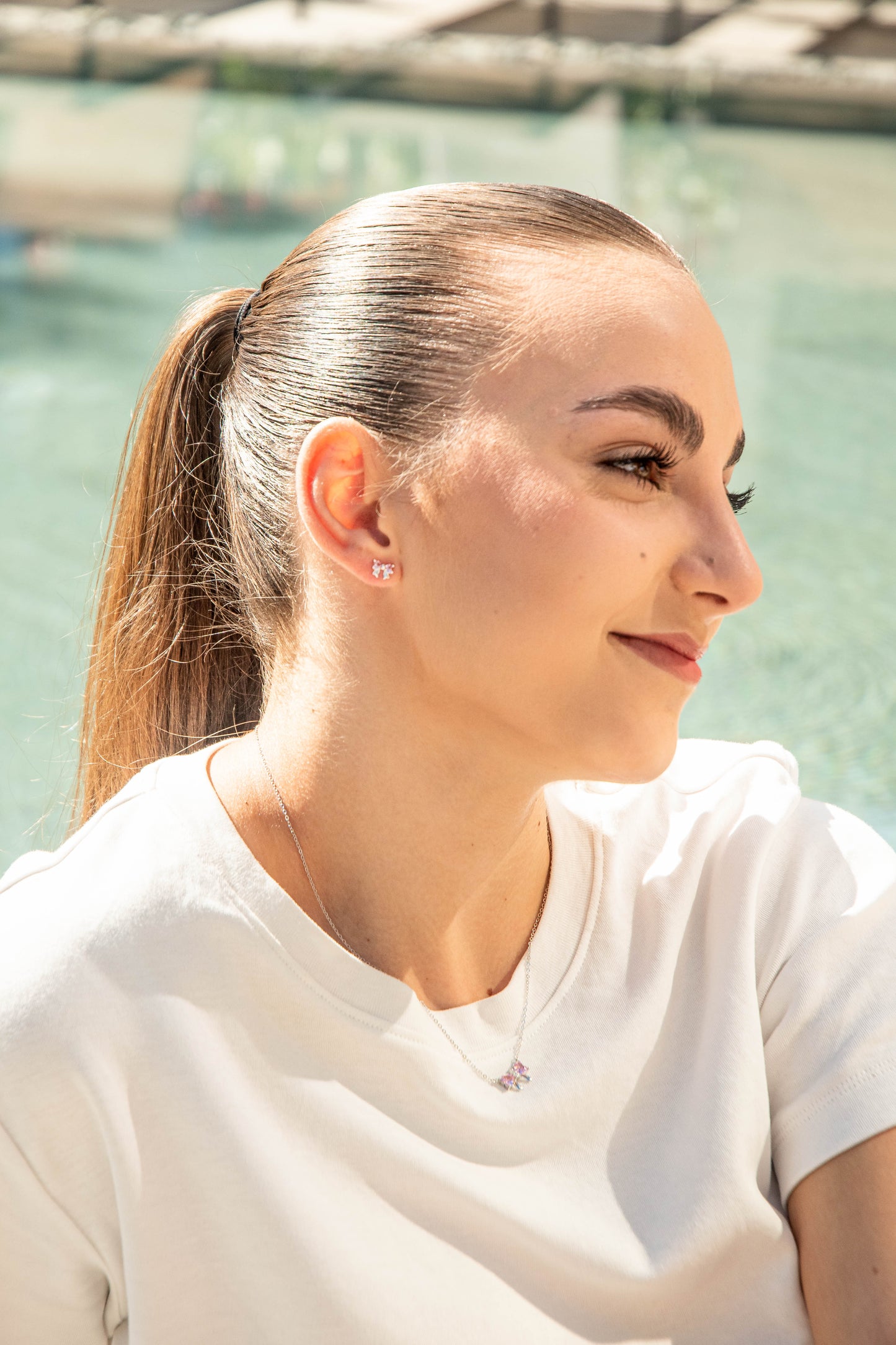 Обеци с розова панделка